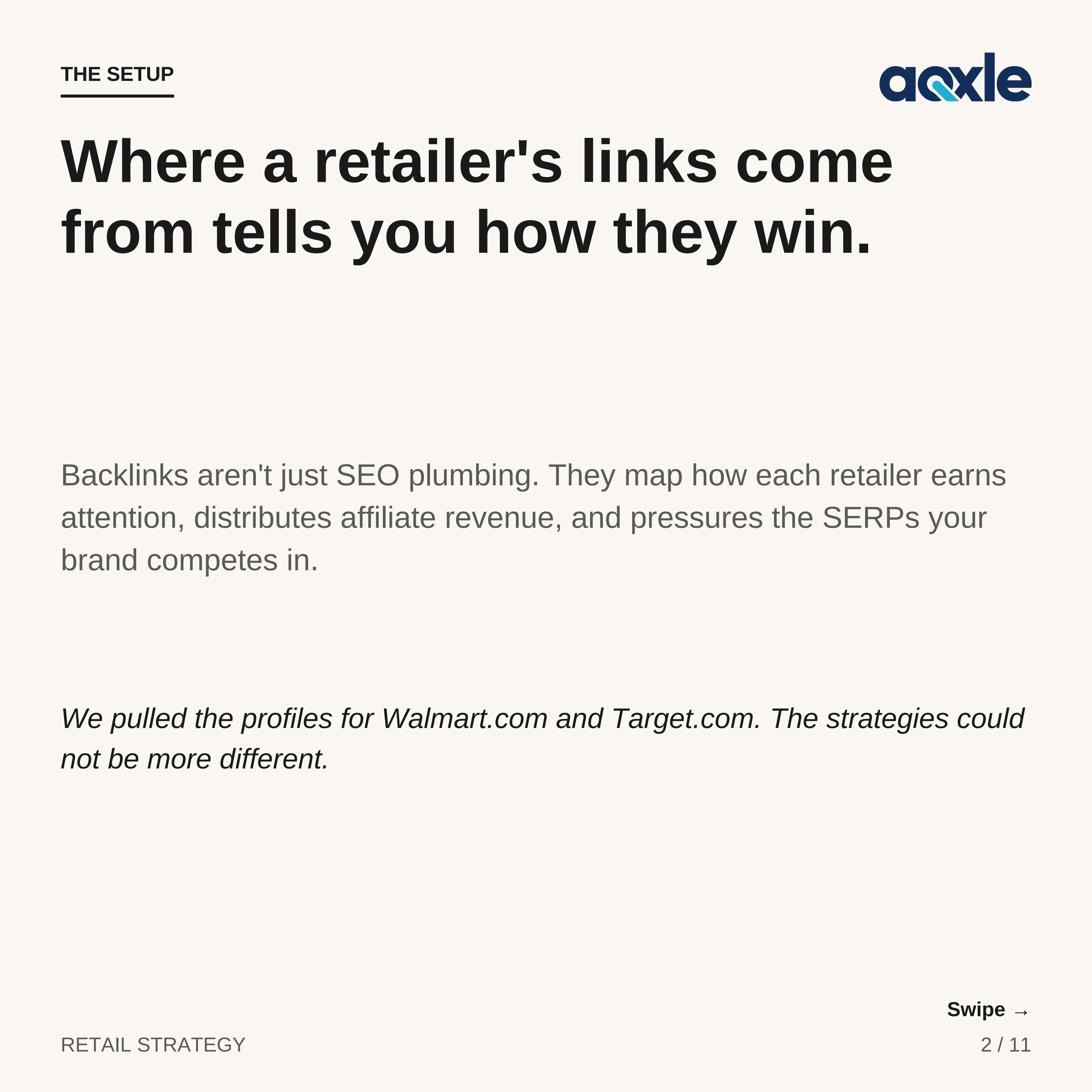 Walmart vs. Target backlink intelligence — slide 2, where a retailer's links come from