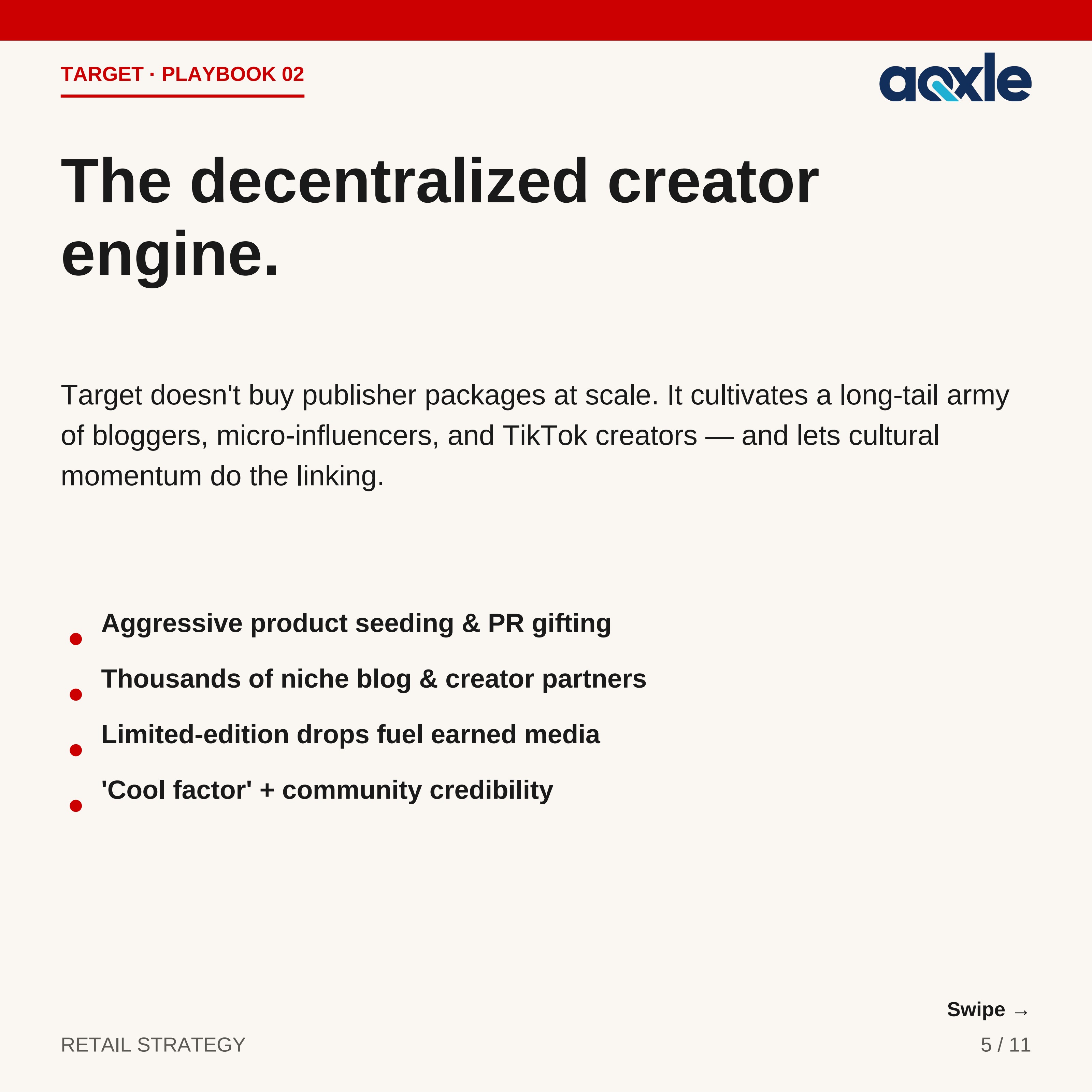 Walmart vs. Target backlink intelligence — slide 5, Target the decentralized creator engine