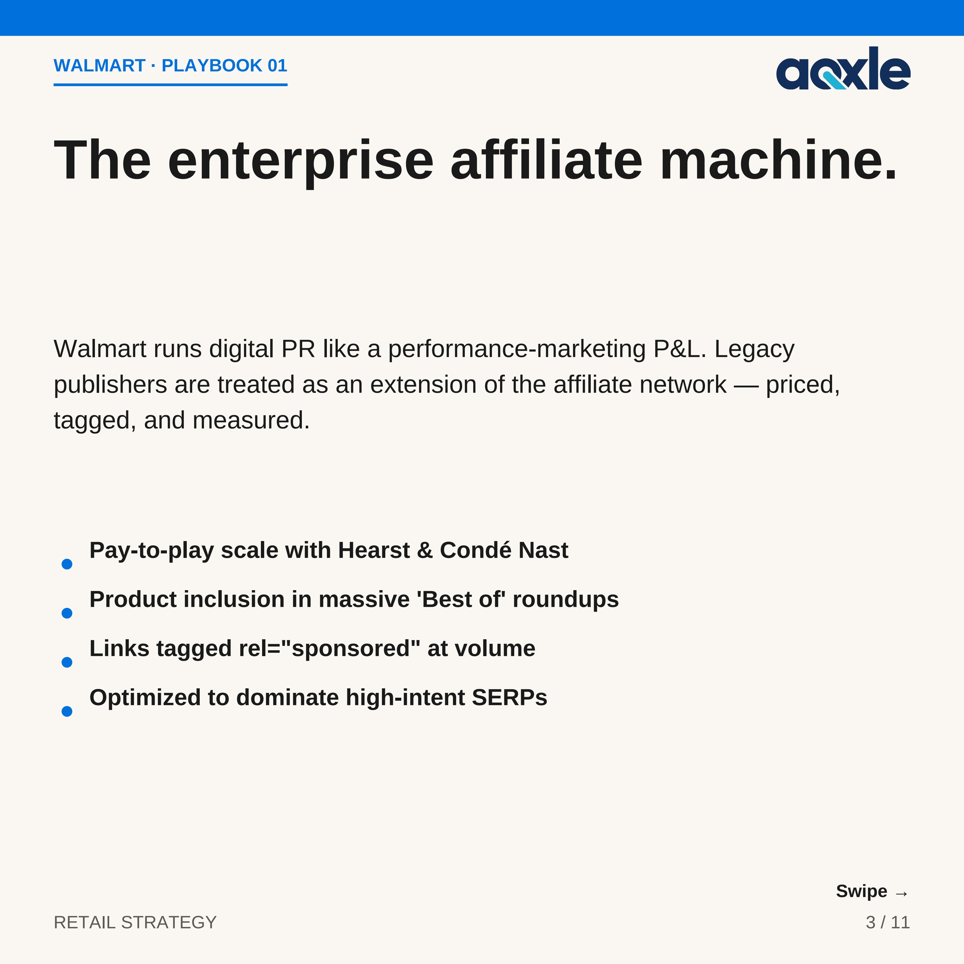 Walmart vs. Target backlink intelligence — slide 3, Walmart the enterprise affiliate machine